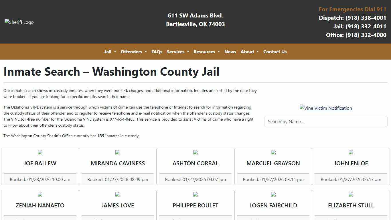 Inmate Search Washington County Sheriff's Office